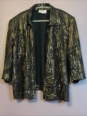 Vintage N Touch Black & Gold Sequin Open Jacket size XL